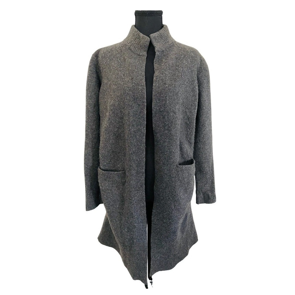 Athleta Merino Wool Cashmere Open Cardigan Sweater Mockneck Charcoal Cozy Medium